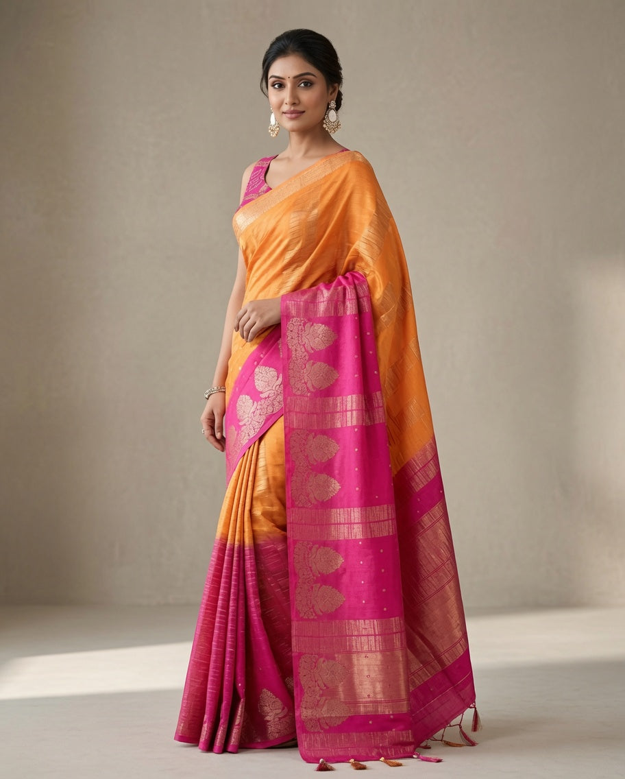 MIRA Premium Chinnon Weaving Jacquard Saree with Woven Designer Pallu