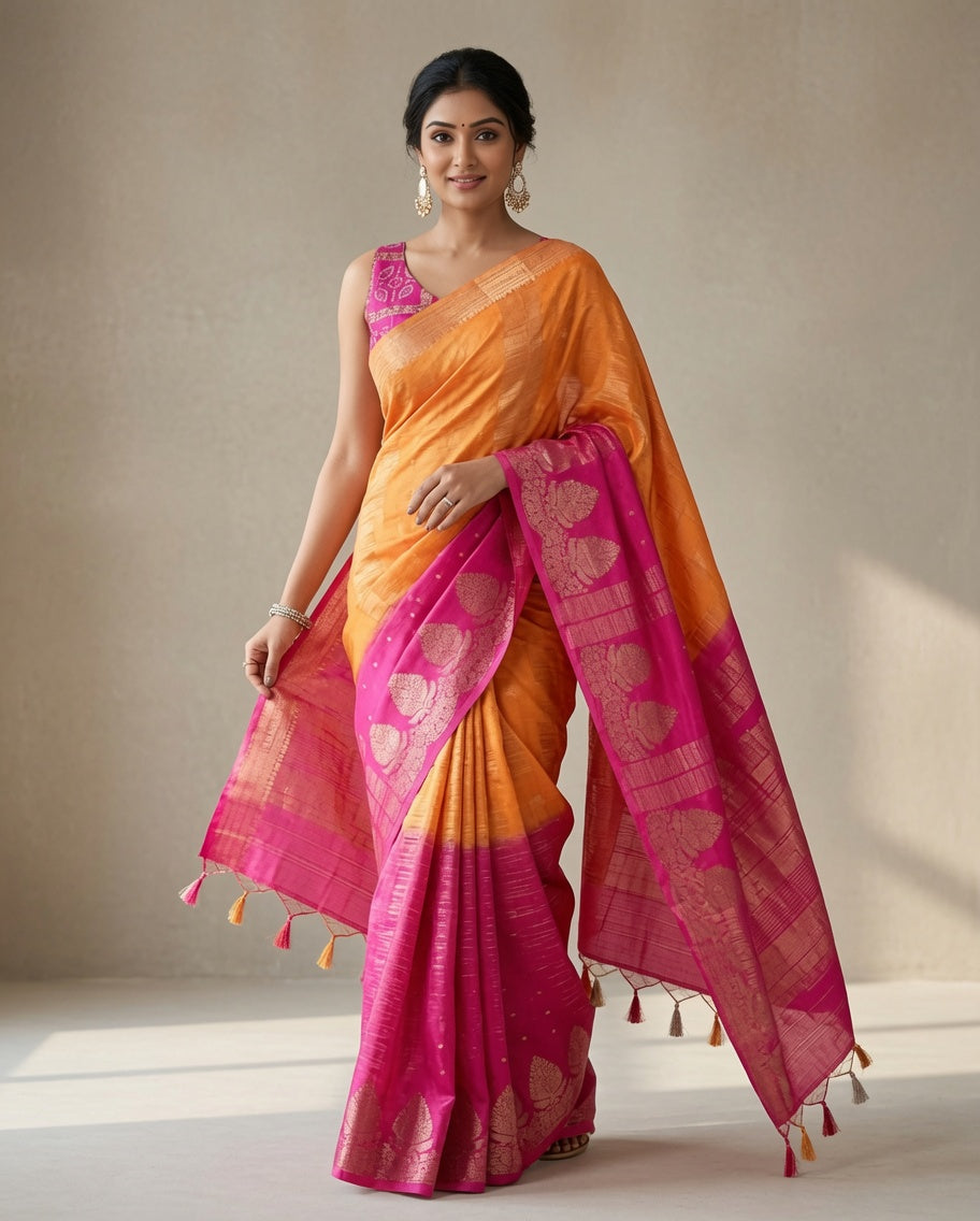 MIRA Premium Chinnon Weaving Jacquard Saree with Woven Designer Pallu