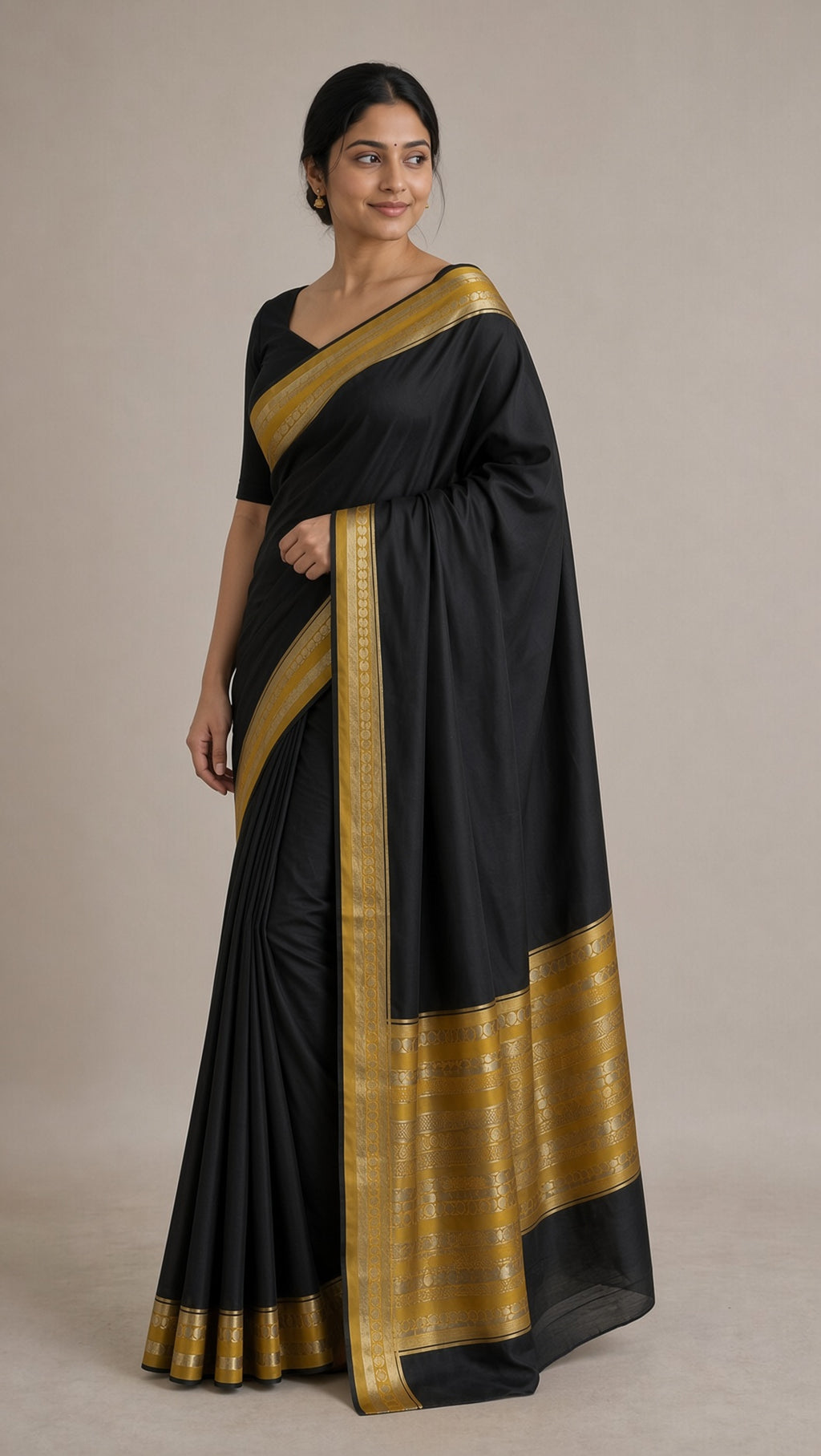 Black Saree with Rich Gold Zari Border