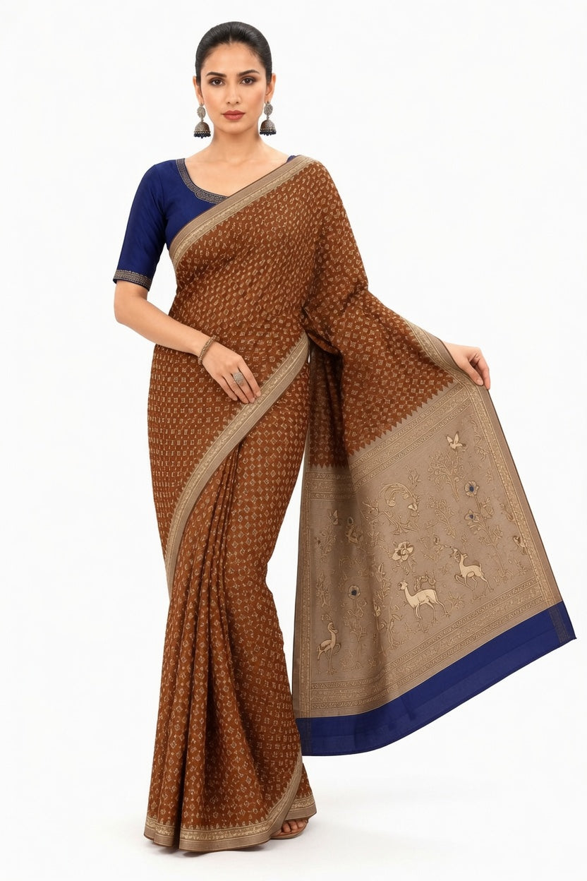 Women's Woven Mul Cotton Saree with Premium Raw Silk Pallu & Contrast Zari Border
