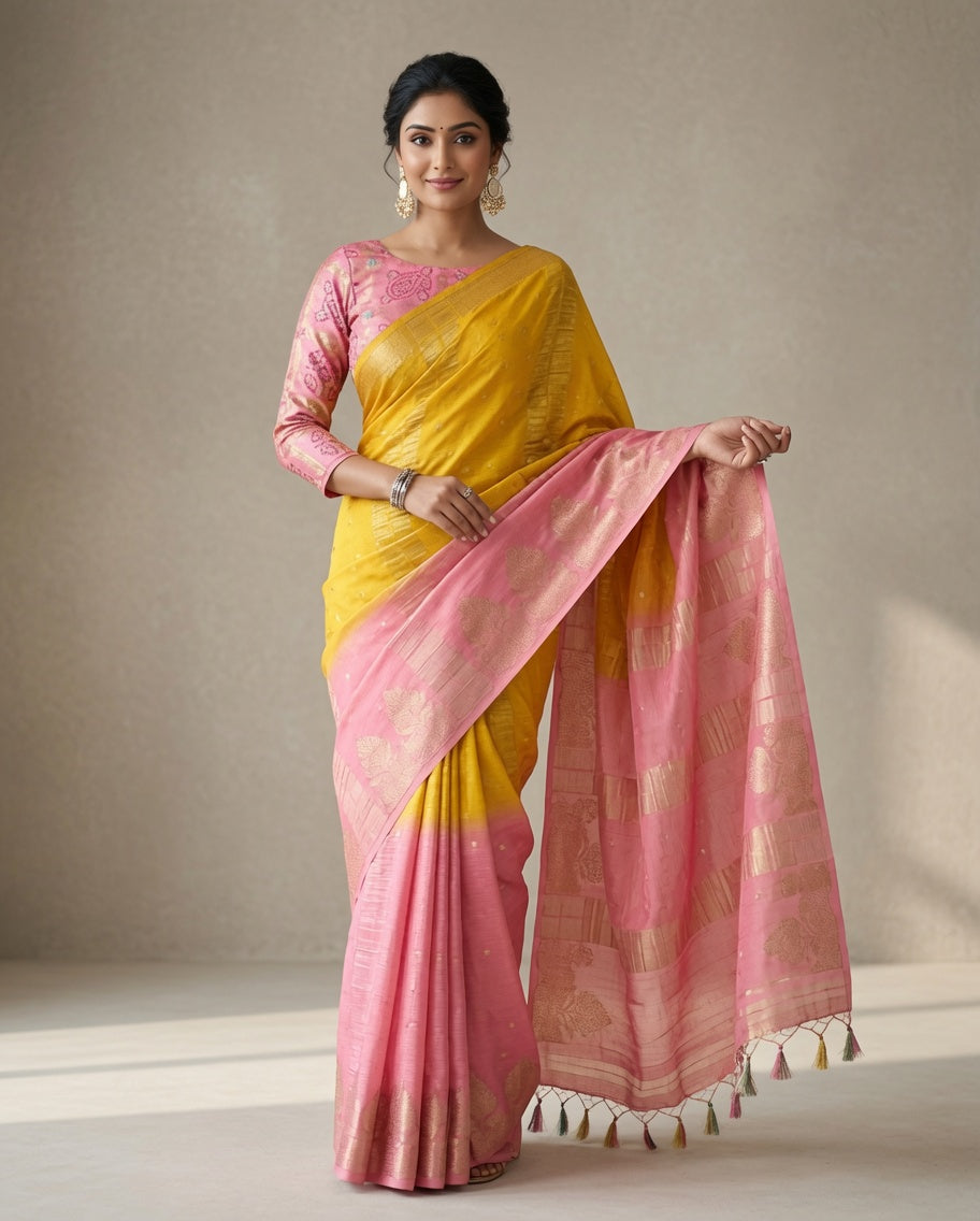MIRA Premium Chinnon Weaving Jacquard Saree with Woven Designer Pallu