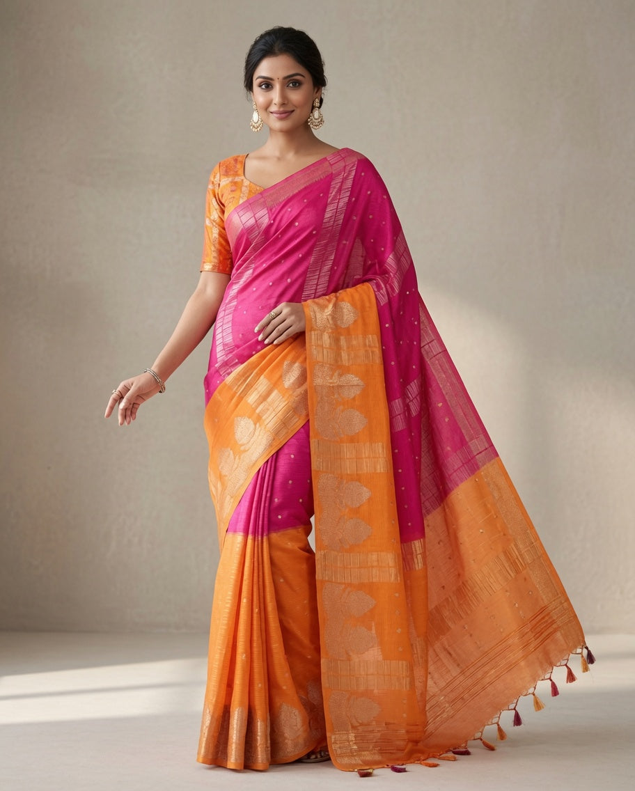 MIRA Premium Chinnon Weaving Jacquard Saree with Woven Designer Pallu