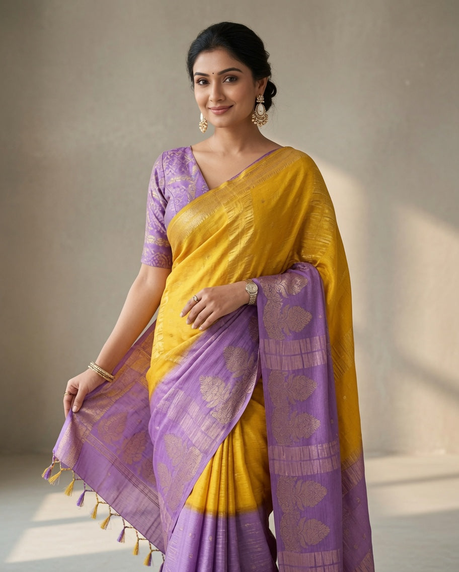 MIRA Premium Chinnon Weaving Jacquard Saree with Woven Designer Pallu