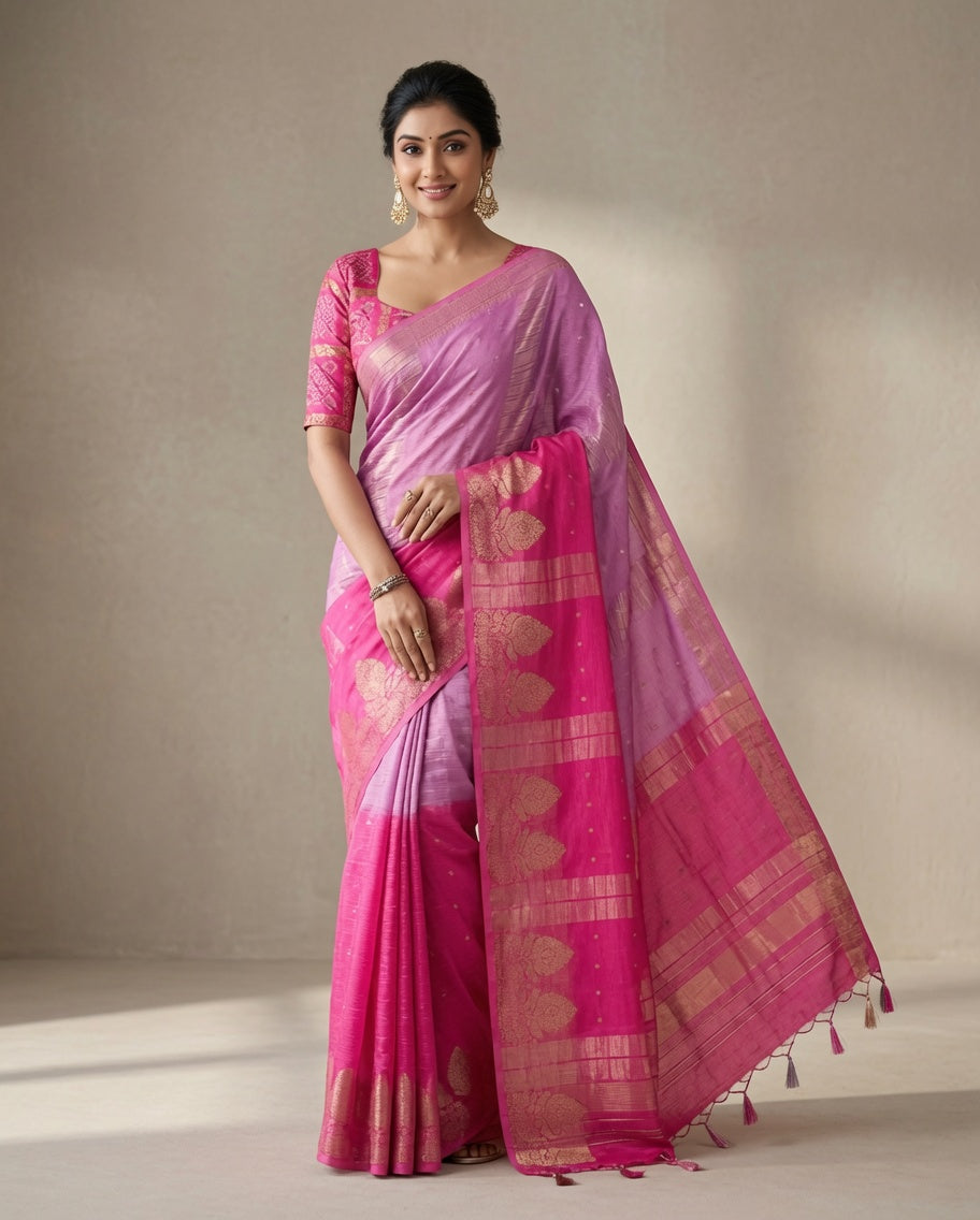 MIRA Premium Chinnon Weaving Jacquard Saree with Woven Designer Pallu