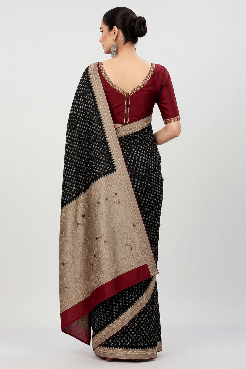 Women's Woven Mul Cotton Saree with Premium Raw Silk Pallu & Contrast Zari Border