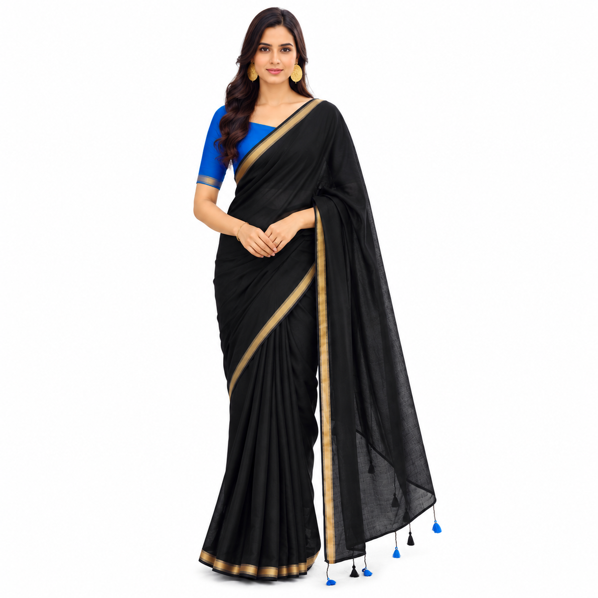 MIRA Sarees Black Mysore Crepe Saree with Gold Border