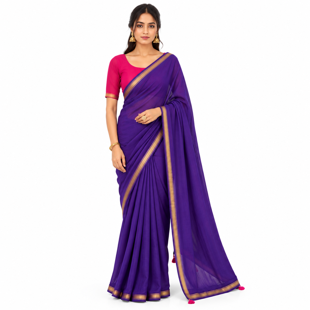 MIRA Golden Grace Royal Purple Saree with Gold-Tone Border