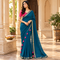 MIRA Sarees Purple Saree with Gold Border