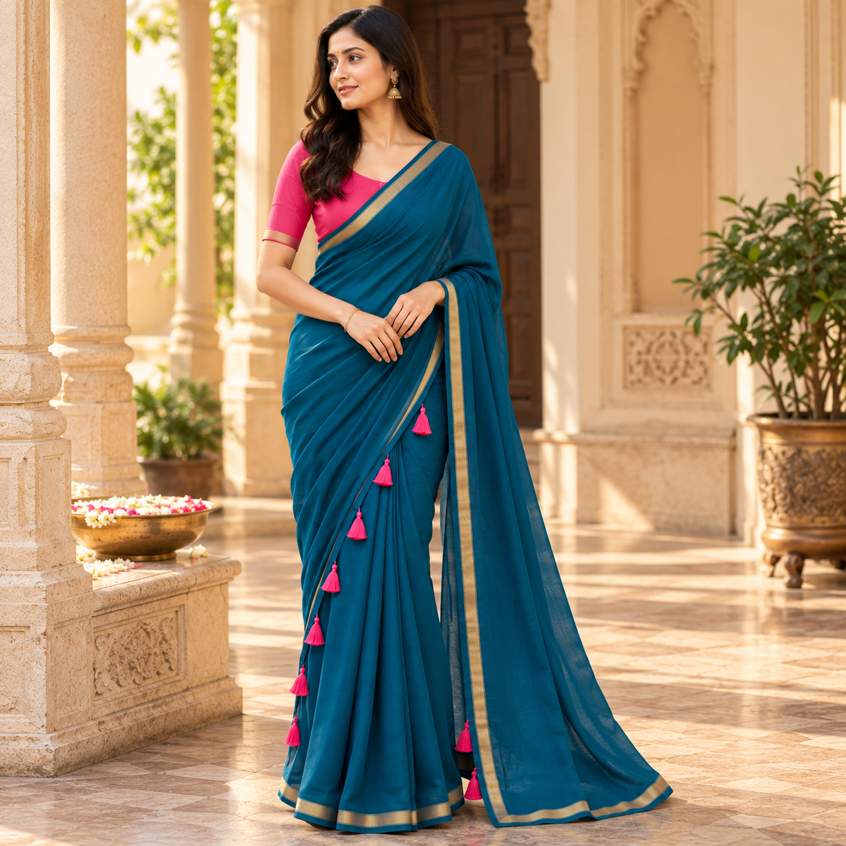 MIRA Sarees Purple Saree with Gold Border