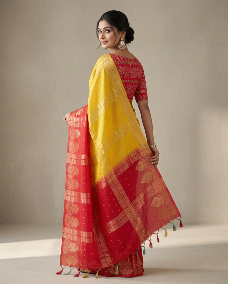 MIRA Premium Chinnon Weaving Jacquard Saree with Woven Designer Pallu