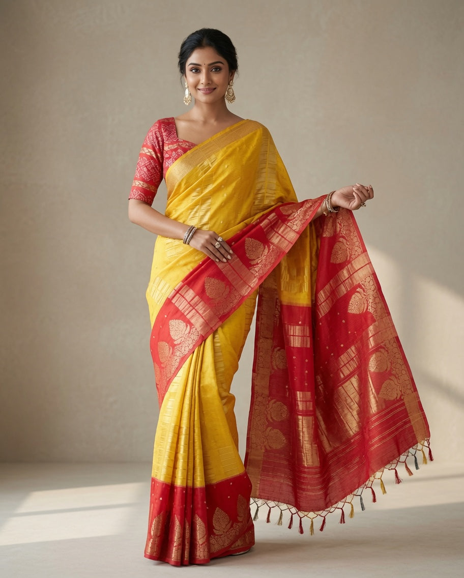 MIRA Premium Chinnon Weaving Jacquard Saree with Woven Designer Pallu