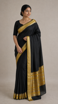 Black Saree with Rich Gold Zari Border