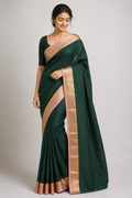 Forest Green Saree with Pink Gold Zari Border
