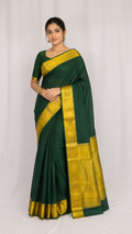 Dark Green Mysore Crepe Saree with Gold Zari Border