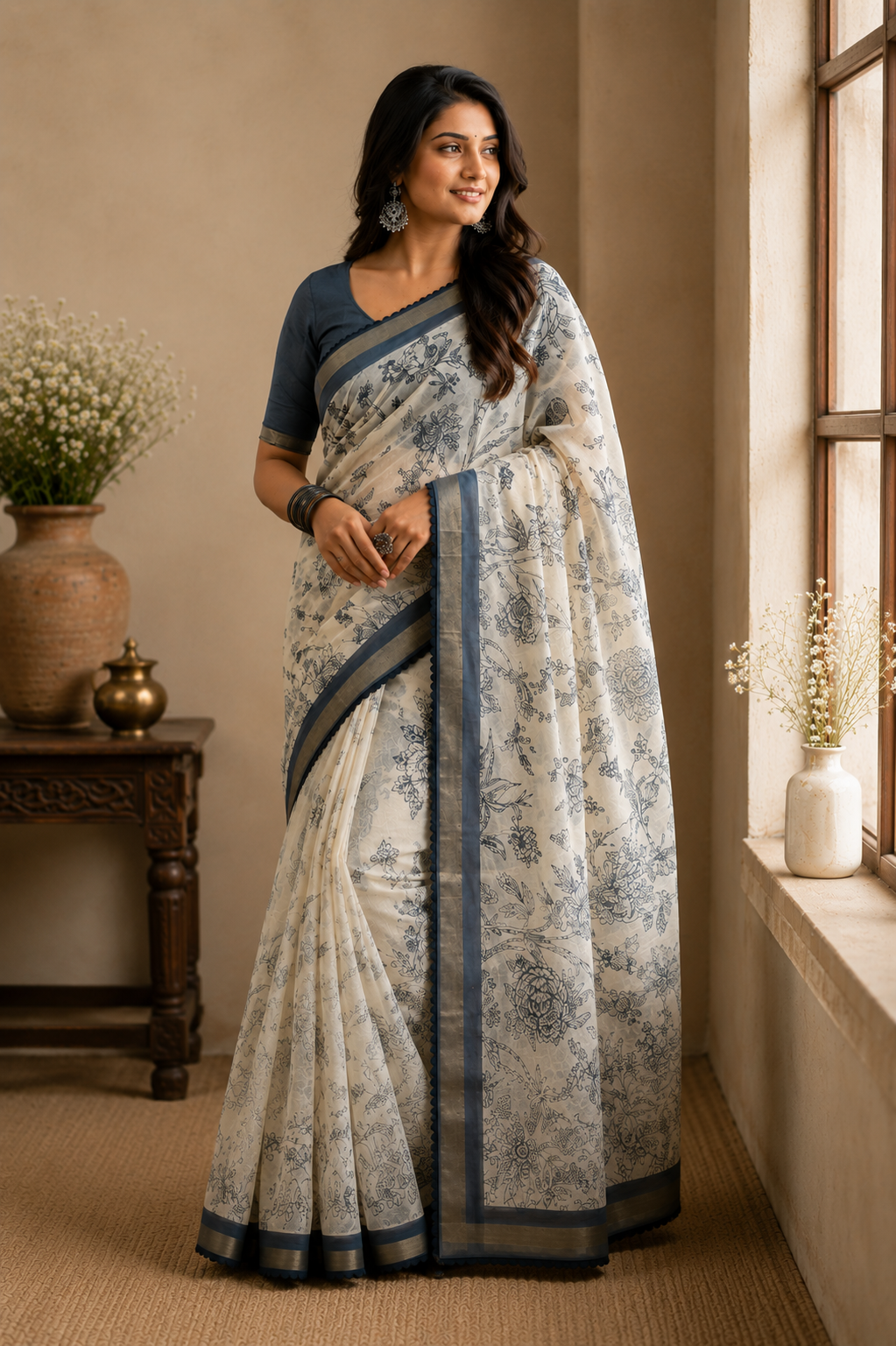 Botanical Bloom Mul Cotton Saree