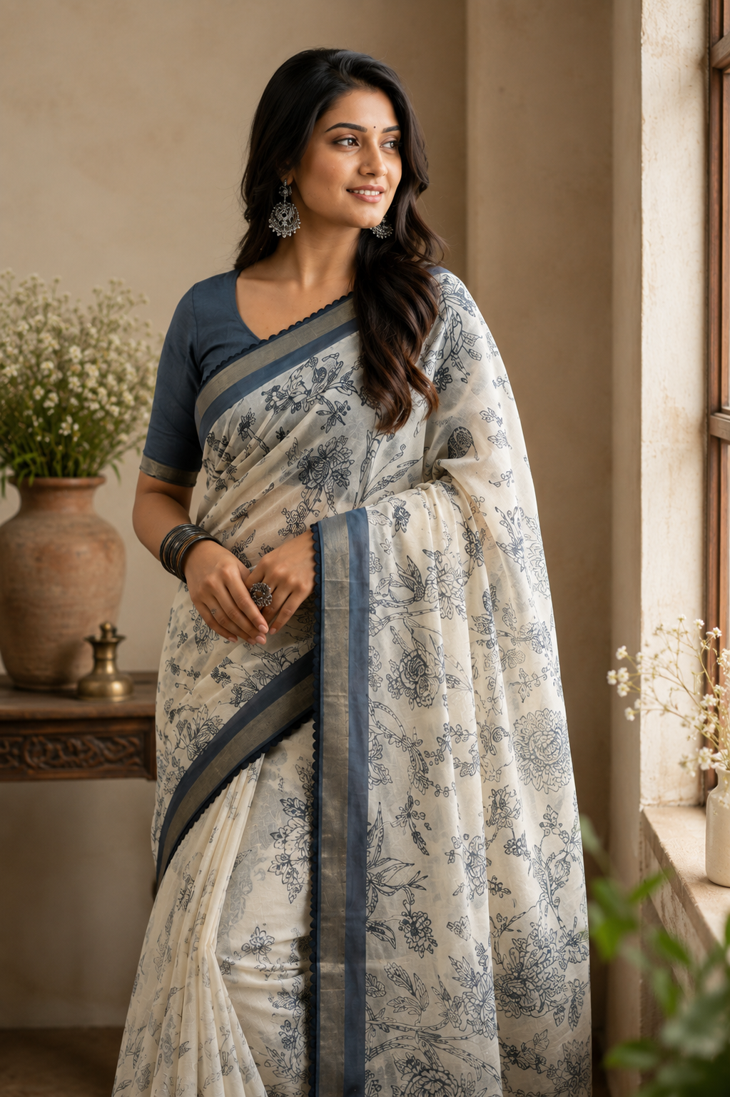 Botanical Bloom Mul Cotton Saree