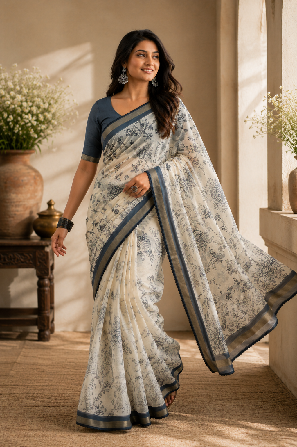 Botanical Bloom Mul Cotton Saree