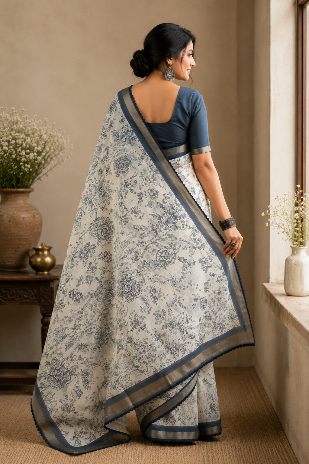 Botanical Bloom Mul Cotton Saree