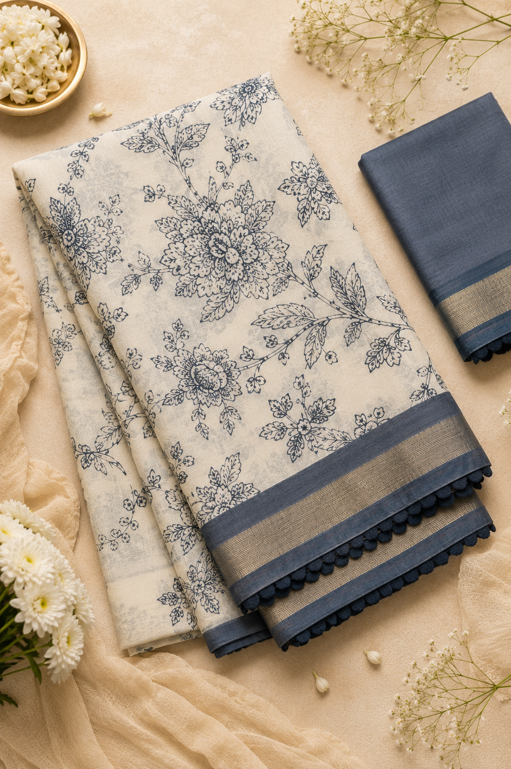Botanical Bloom Mul Cotton Saree
