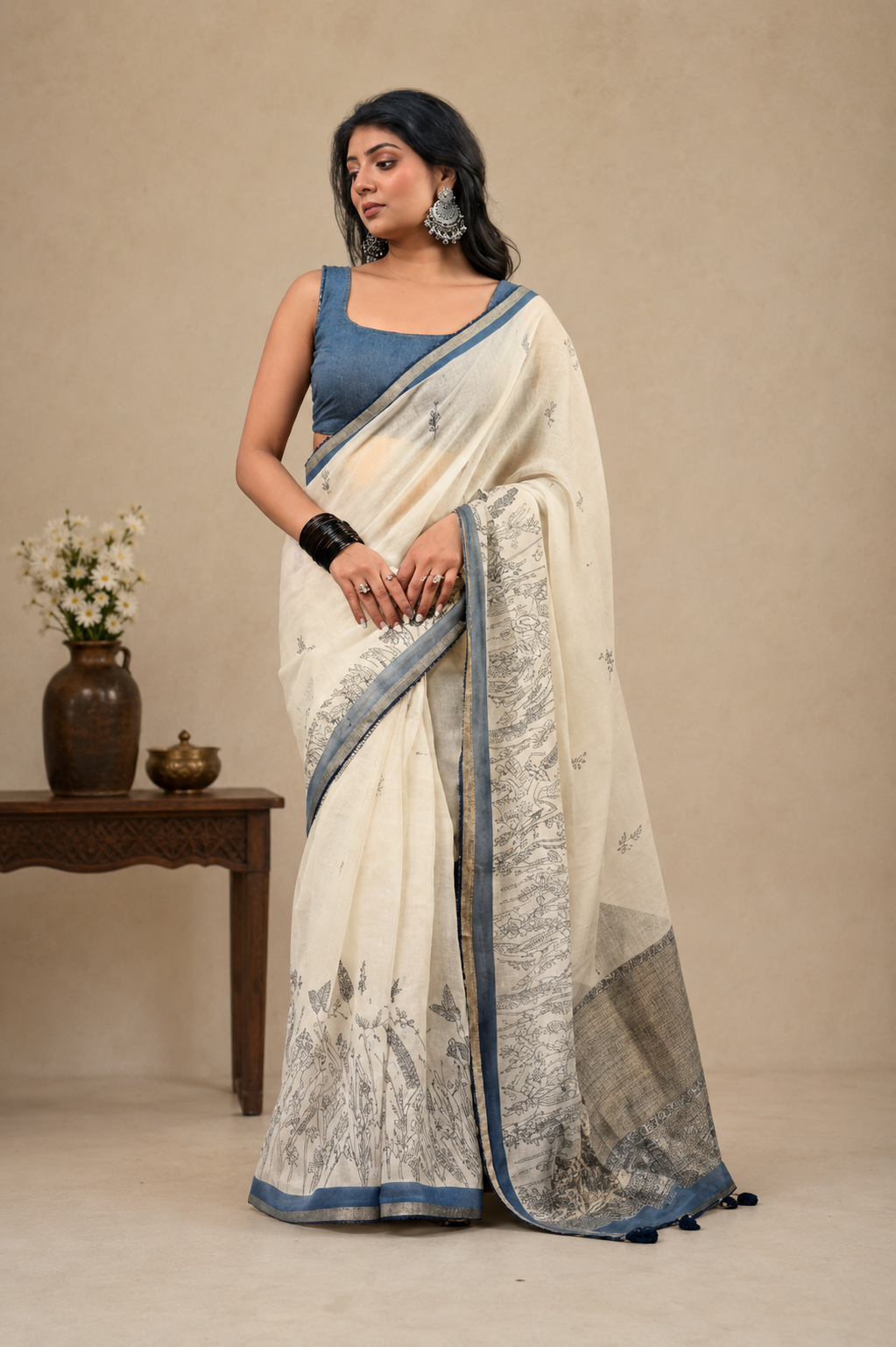 Ivory Bloom Mul Cotton Saree