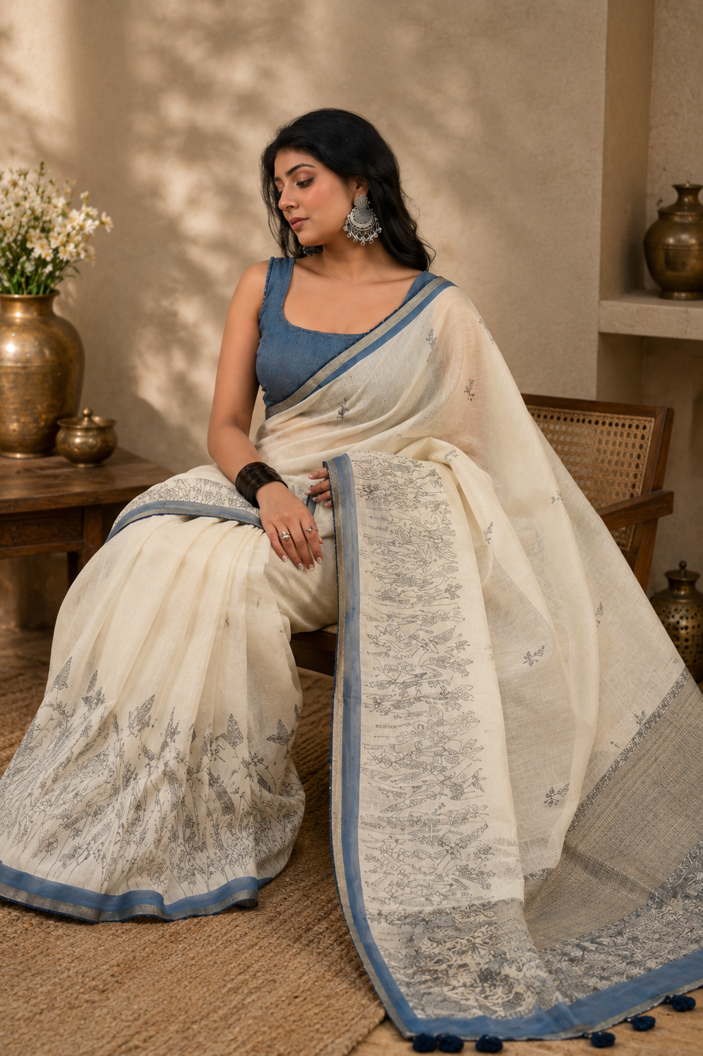 Ivory Bloom Mul Cotton Saree