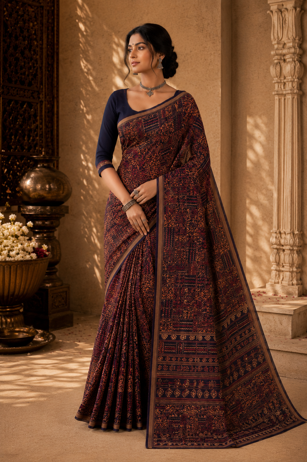 Midnight Heritage Tribal Woven Saree