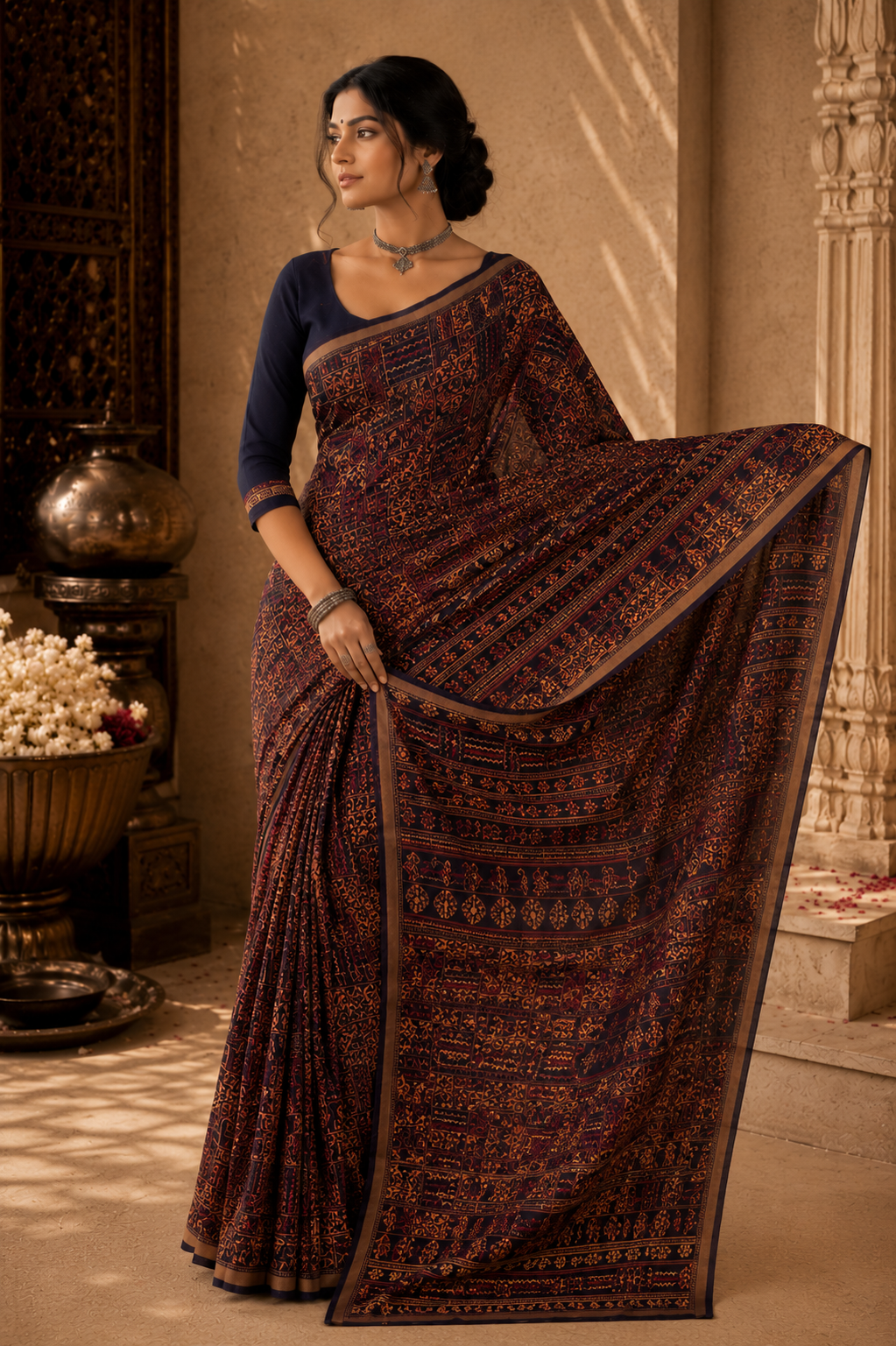 Midnight Heritage Tribal Woven Saree