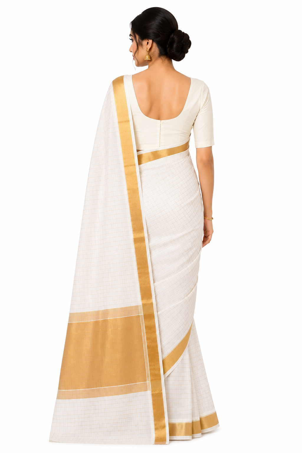 MIRA Women's Kerala Kasavu Saree with Broad Gold Zari Border | Traditional Onam Saree with Unstitched Blouse Piece