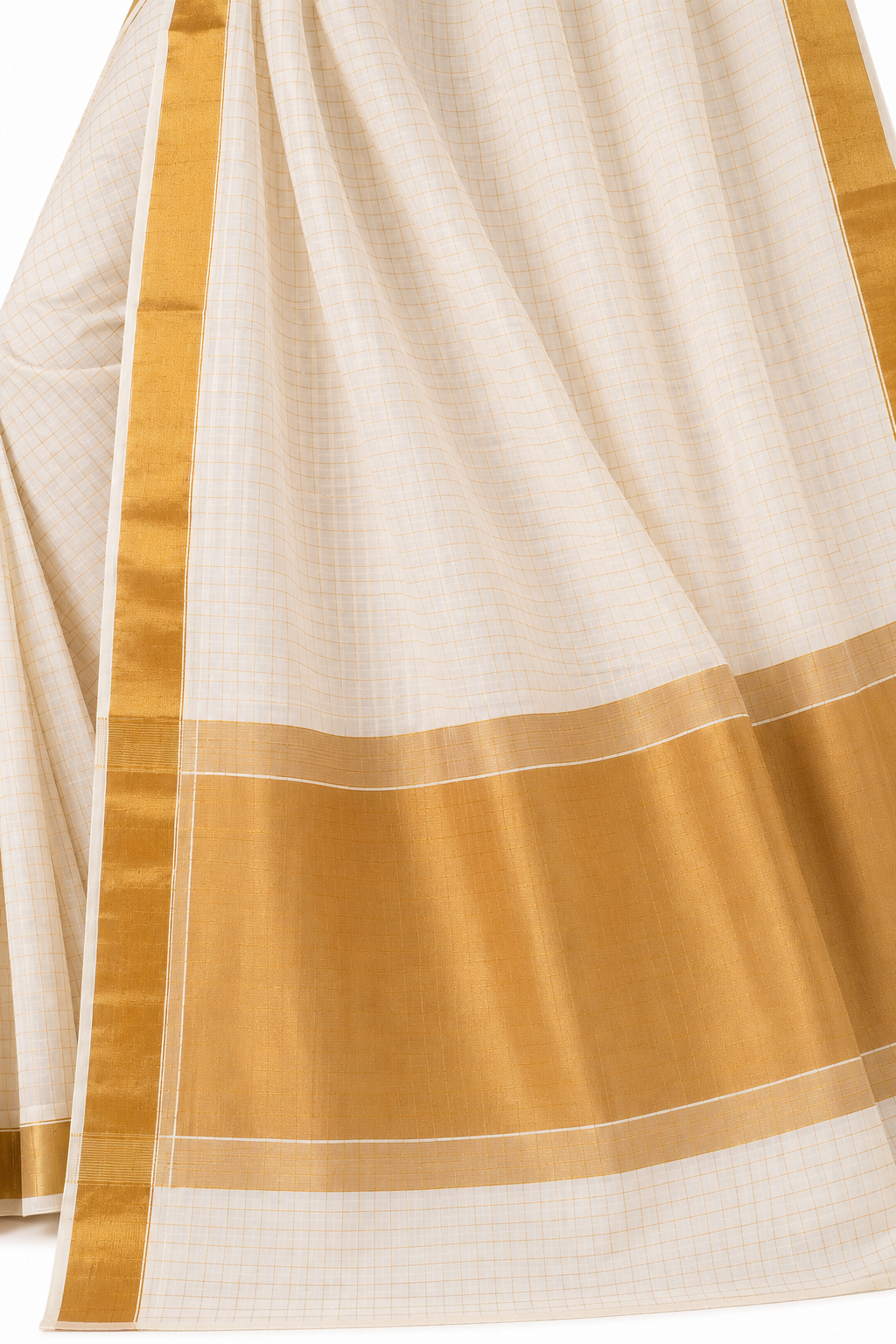 MIRA Women's Kerala Kasavu Saree with Broad Gold Zari Border | Traditional Onam Saree with Unstitched Blouse Piece