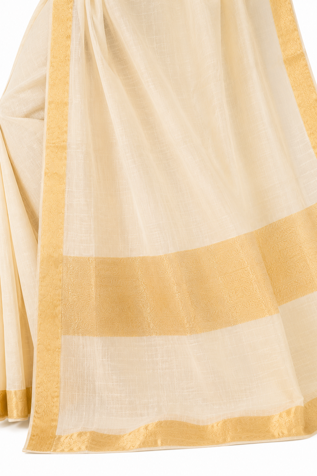 MIRA Kerala Kasavu Saree with Broad Gold Zari Border | Traditional Onam Saree with Unstitched Blouse Piece