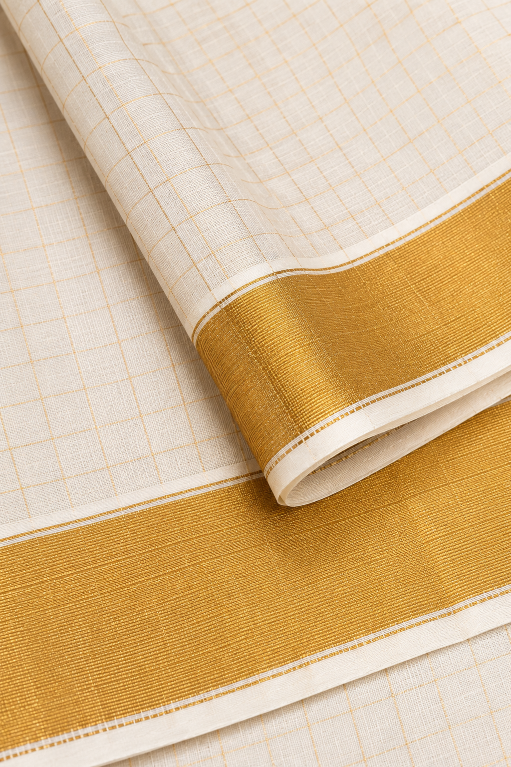 MIRA Women's Kerala Kasavu Saree with Broad Gold Zari Border | Traditional Onam Saree with Unstitched Blouse Piece