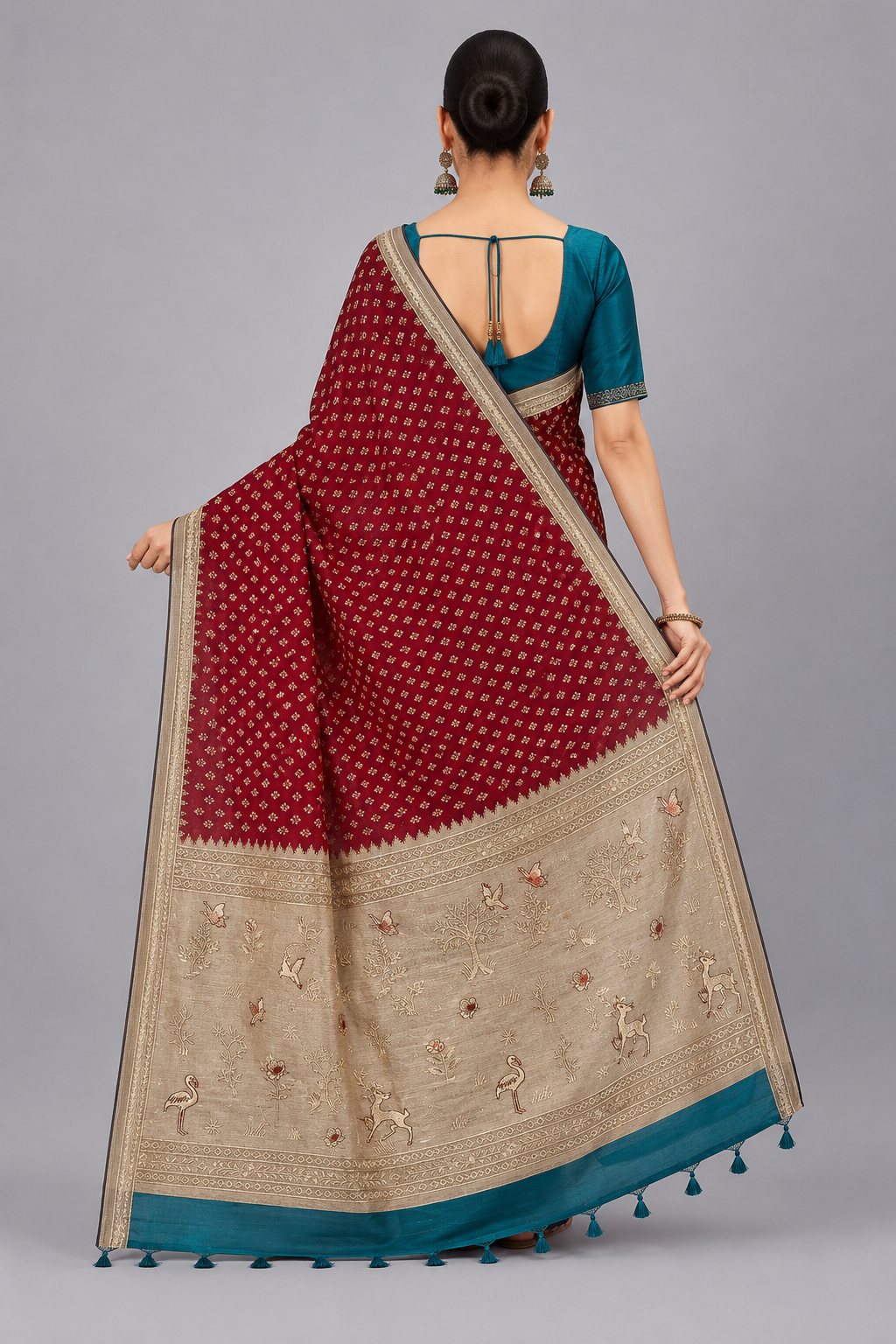 Women's Woven Mul Cotton Saree with Premium Raw Silk Pallu & Contrast Zari Border | Unstitched Blouse Piece