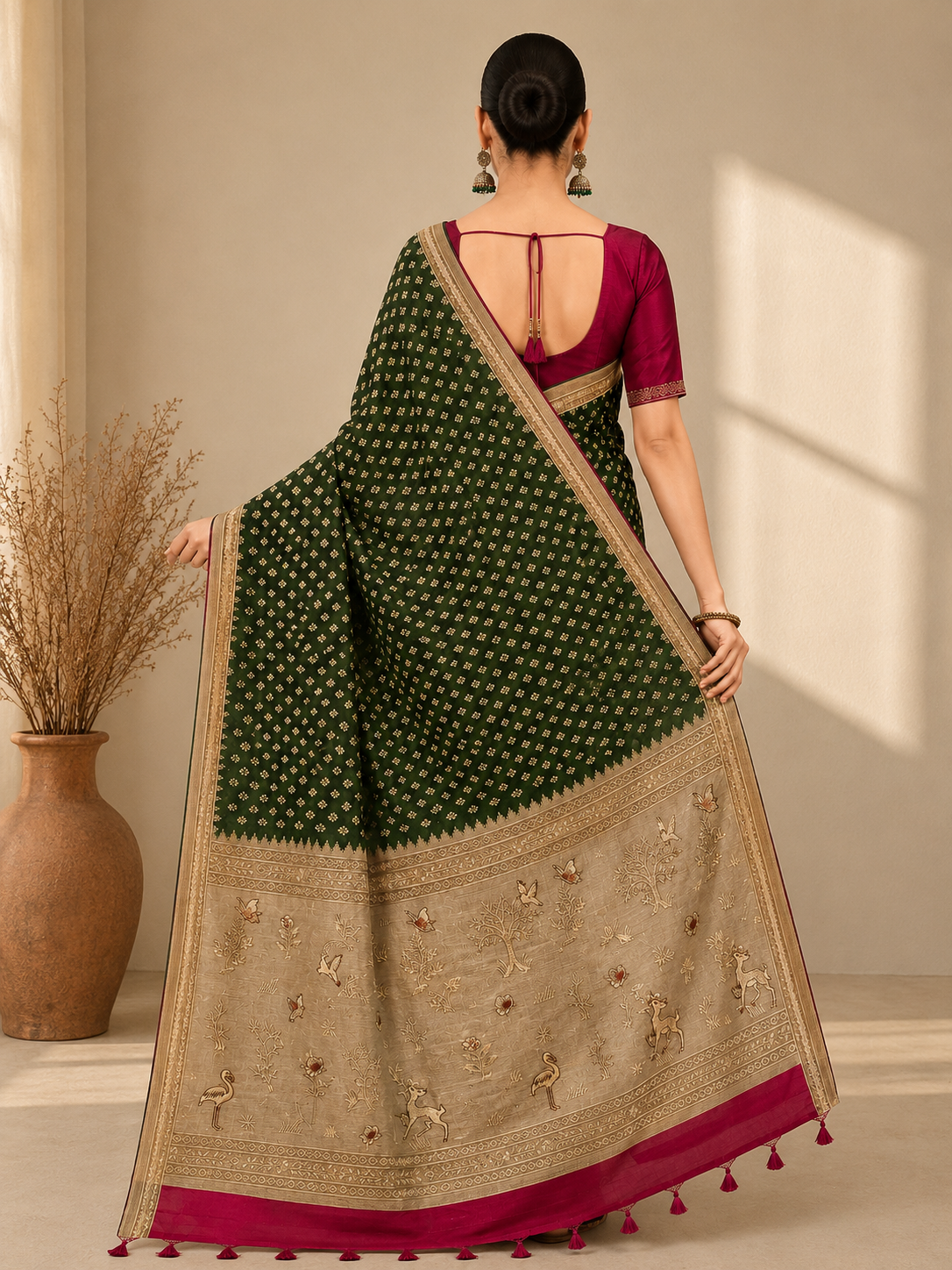 Women's Woven Mul Cotton Saree with Premium Raw Silk Pallu & Contrast Zari Border | Unstitched Blouse Piece