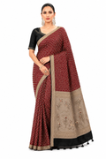 Women's Woven Mul Cotton Saree with Premium Raw Silk Pallu & Contrast Zari Border