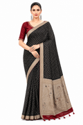 Women's Woven Mul Cotton Saree with Premium Raw Silk Pallu & Contrast Zari Border