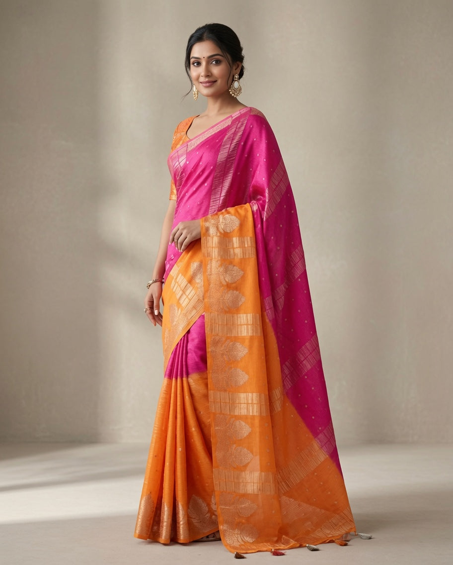 MIRA Premium Chinnon Weaving Jacquard Saree with Woven Designer Pallu