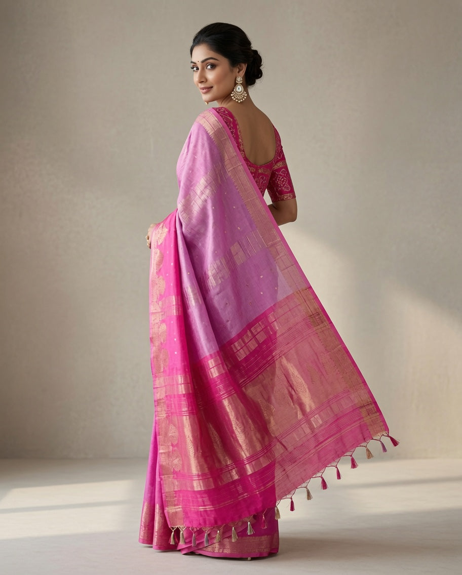 MIRA Premium Chinnon Weaving Jacquard Saree with Woven Designer Pallu