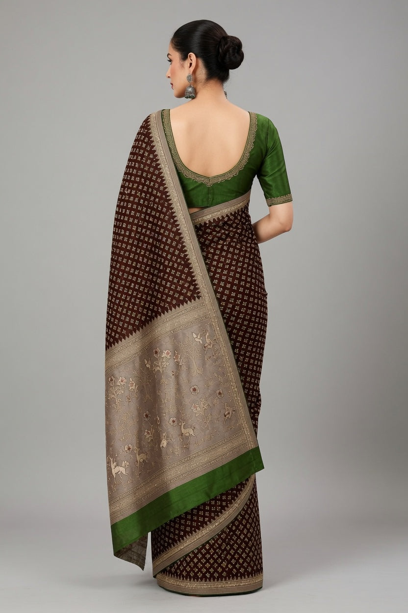 Women's Woven Mul Cotton Saree with Premium Raw Silk Pallu & Contrast Zari Border