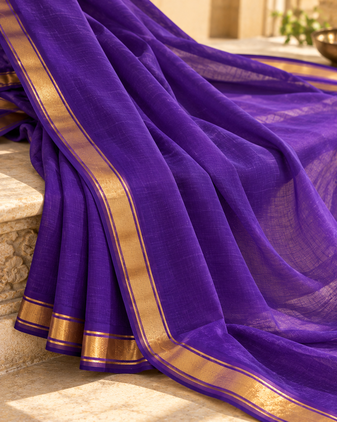 MIRA Golden Grace Royal Purple Saree with Gold-Tone Border