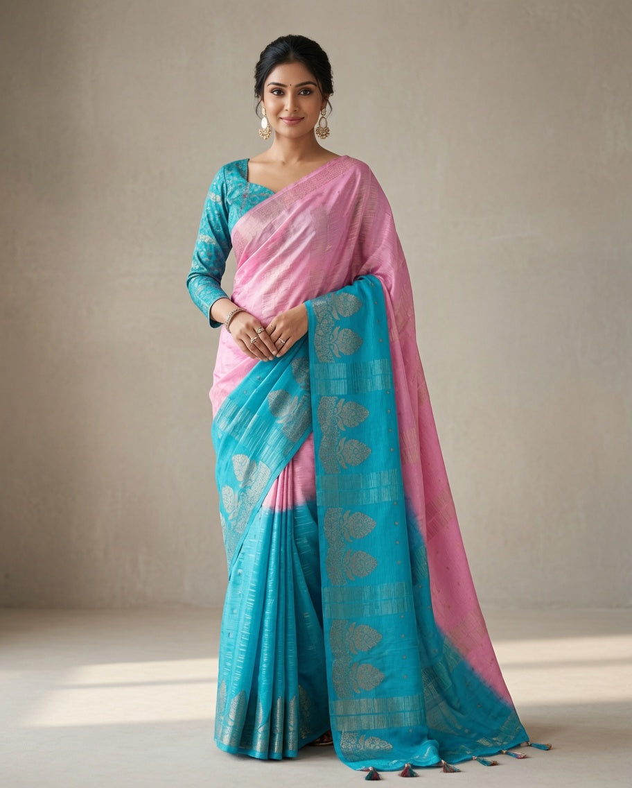 MIRA Premium Chinnon Weaving Jacquard Saree with Woven Designer Pallu