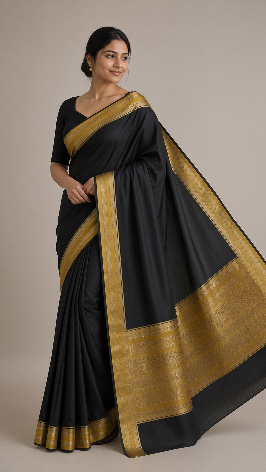 Black Saree with Rich Gold Zari Border