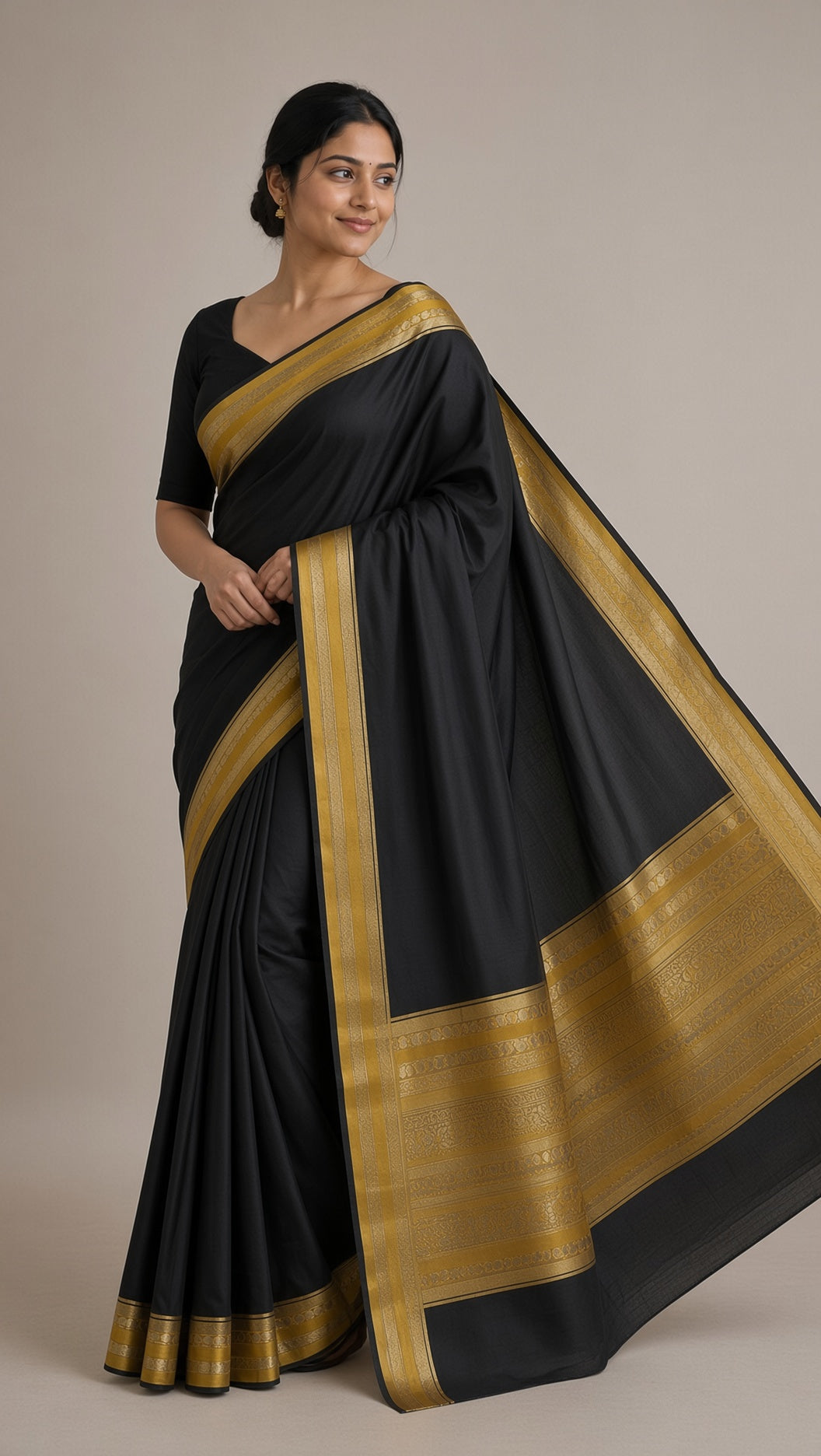 Black Saree with Rich Gold Zari Border