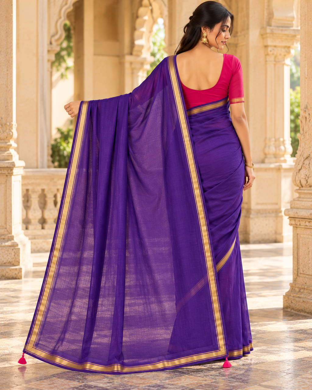 MIRA Golden Grace Royal Purple Saree with Gold-Tone Border
