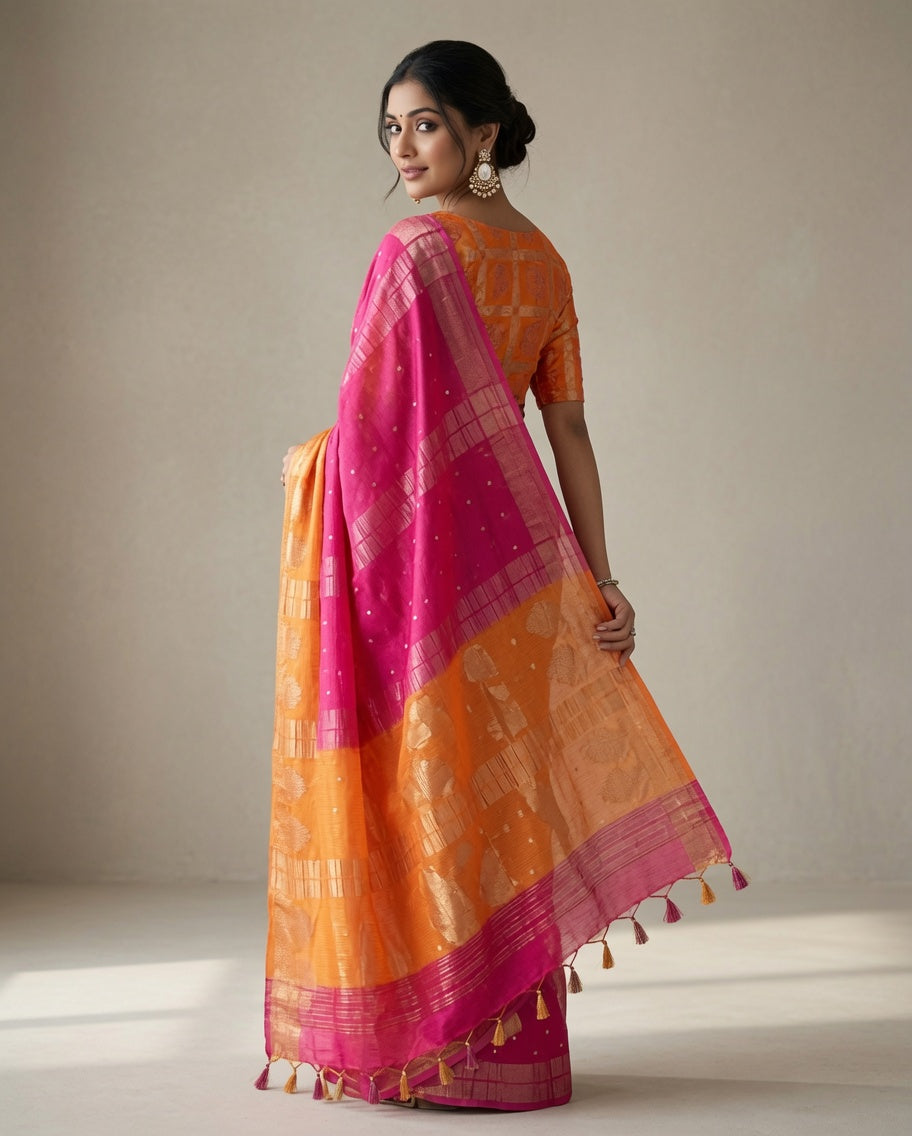 MIRA Premium Chinnon Weaving Jacquard Saree with Woven Designer Pallu