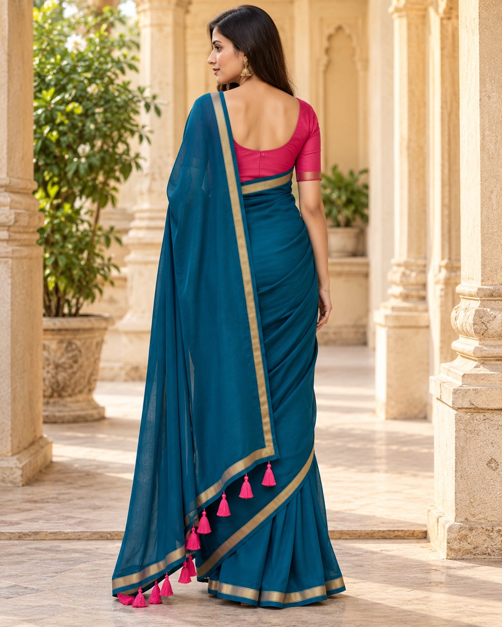 MIRA Sarees Purple Saree with Gold Border