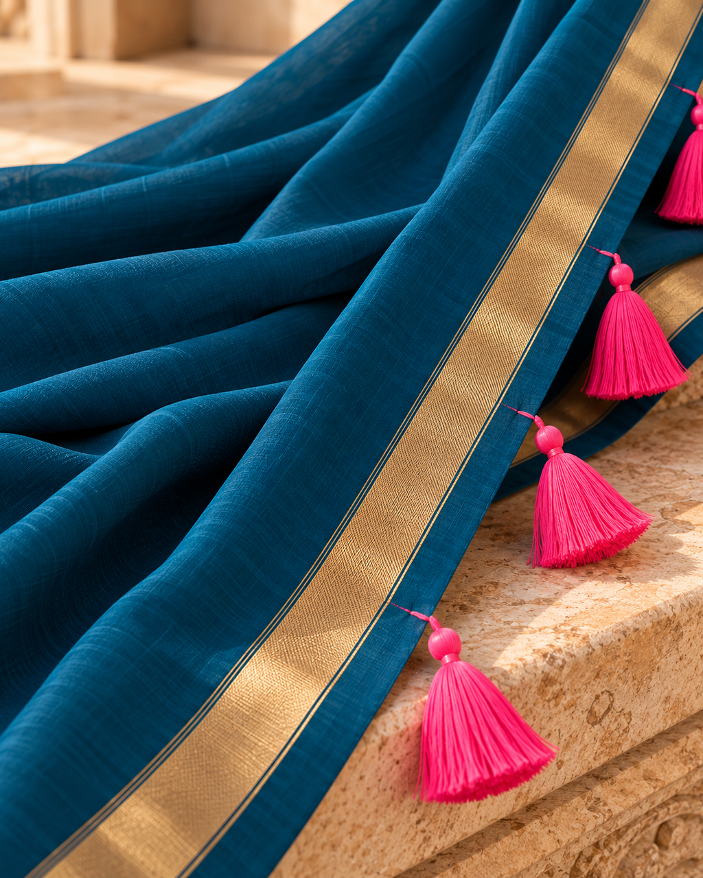 MIRA Sarees Purple Saree with Gold Border