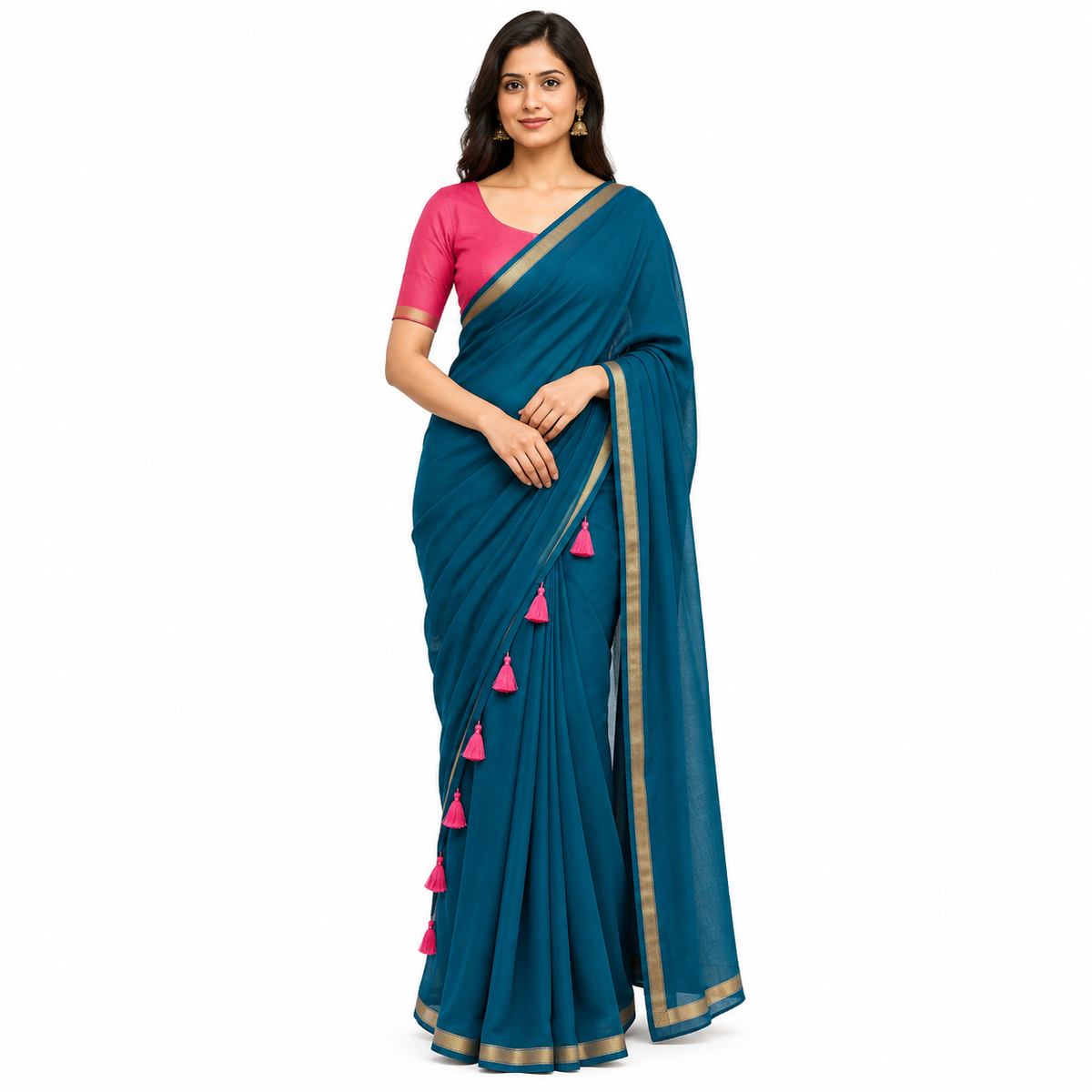 MIRA Sarees Purple Saree with Gold Border