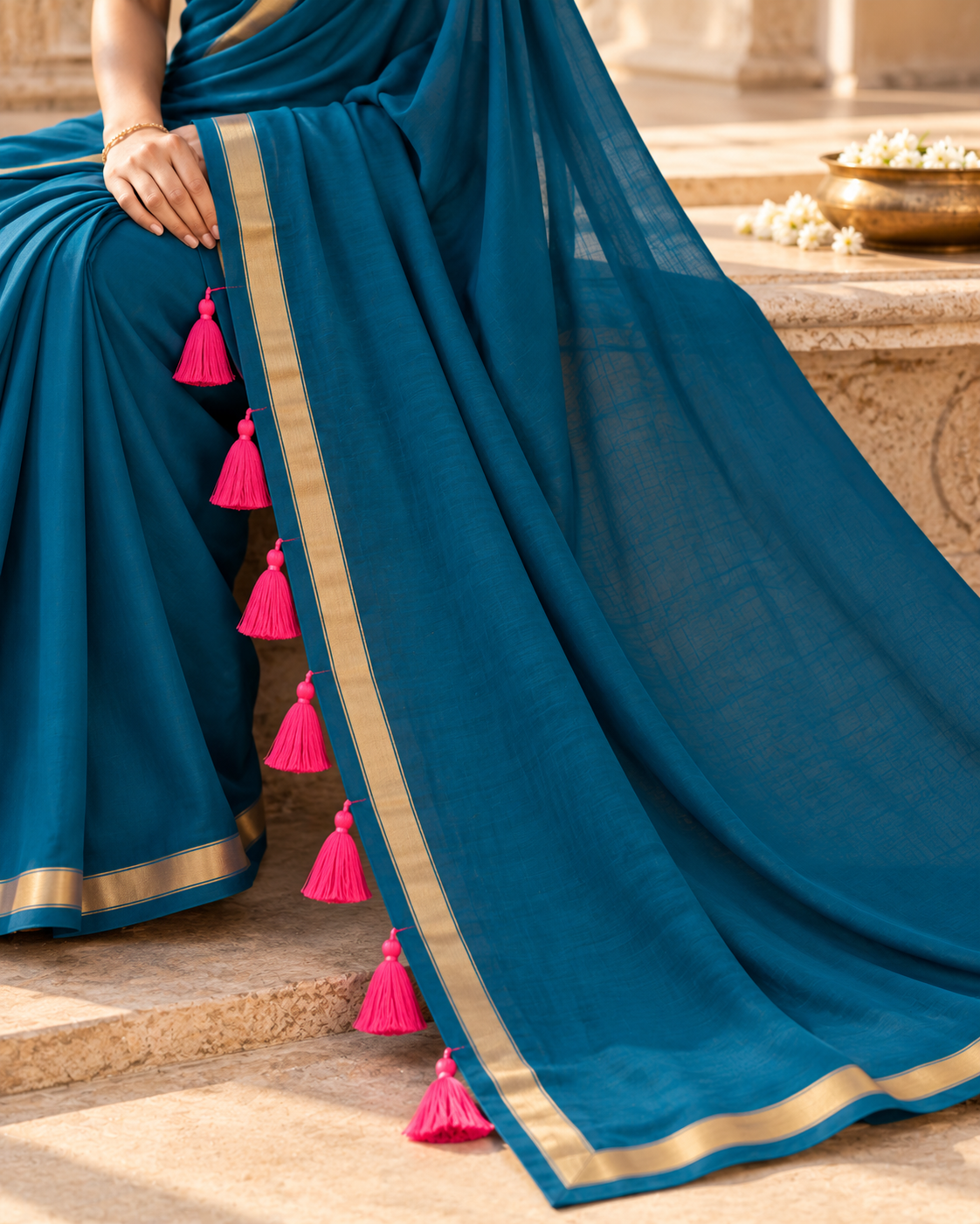 MIRA Sarees Purple Saree with Gold Border