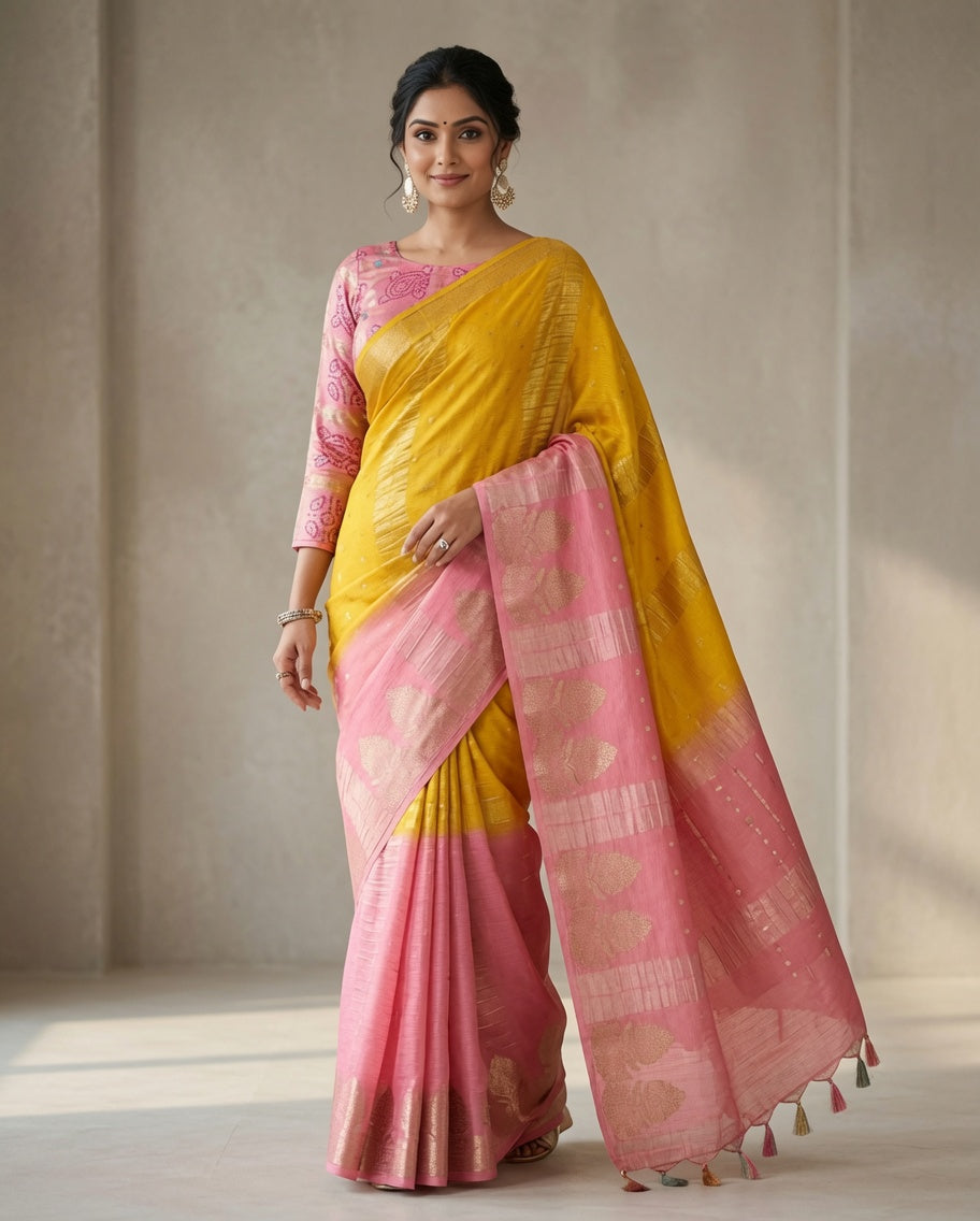 MIRA Premium Chinnon Weaving Jacquard Saree with Woven Designer Pallu