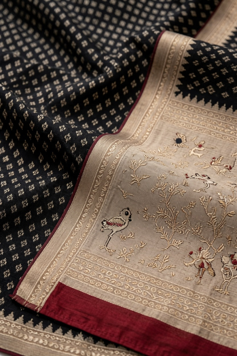 Women's Woven Mul Cotton Saree with Premium Raw Silk Pallu & Contrast Zari Border